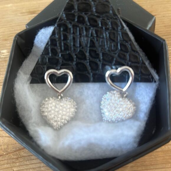 Luv AJ Puffy Heart Silver-Plated & Cubic Zirconia Drop Earrings Silver - Picture 1 of 8